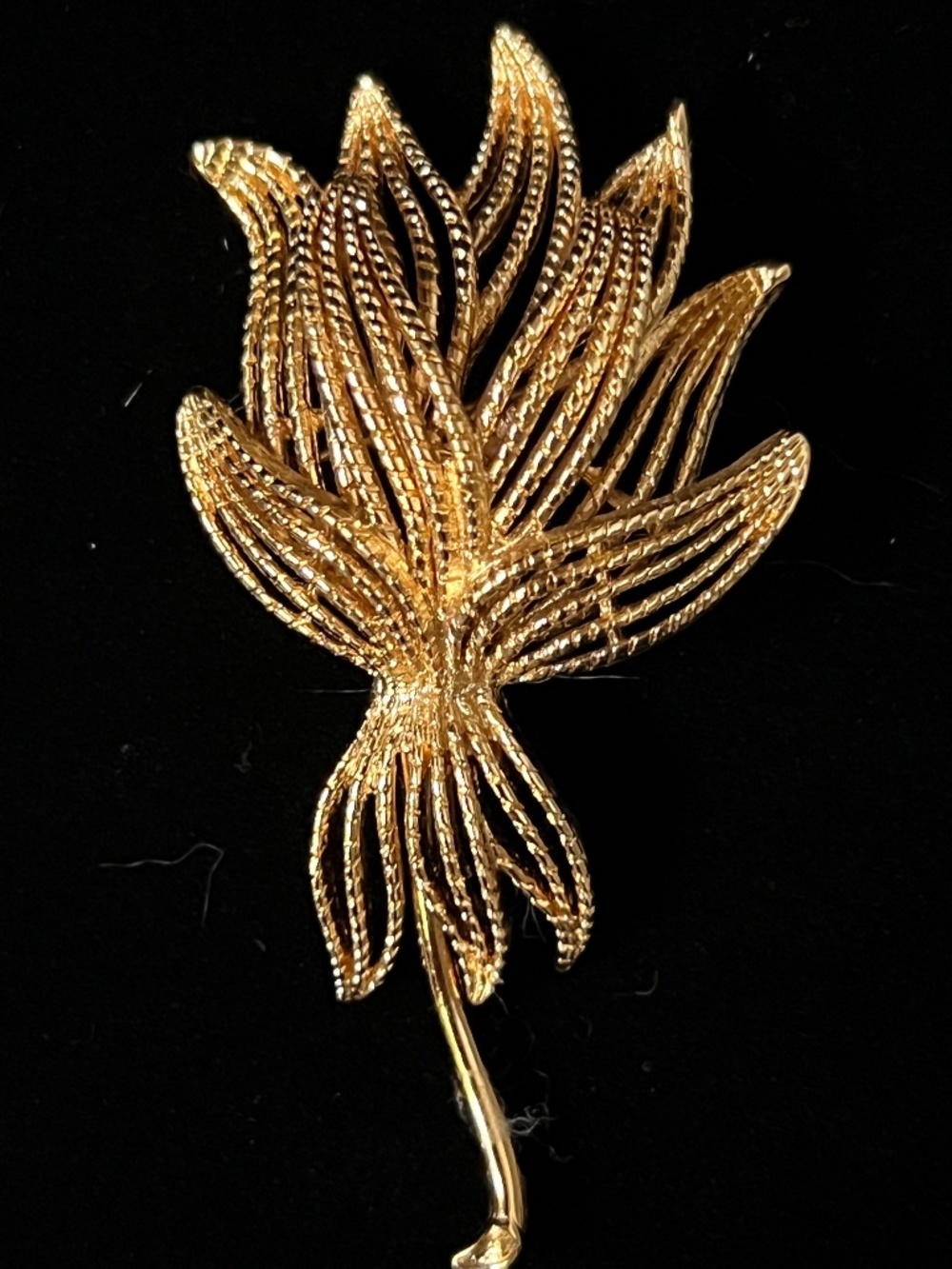 Vintage Large Monet Gold Tone Openwork Leaf Spray Brooch Unisex